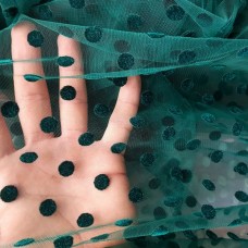 Ткань Сетка флок горох (зеленый изумруд) 